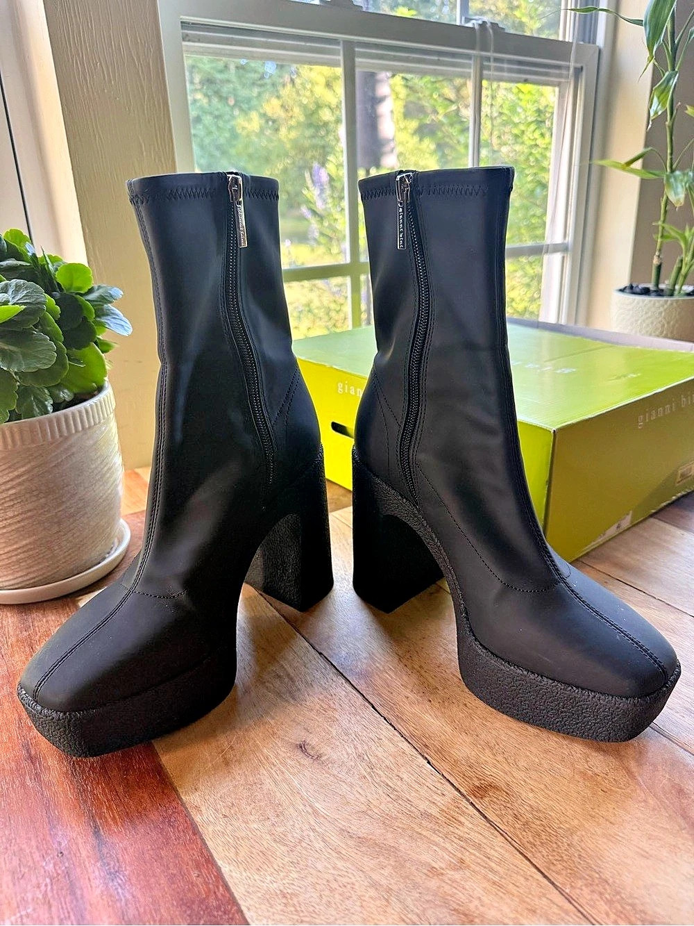 Gianni Bini Kianne Suede Platform Block Heel Booties Black